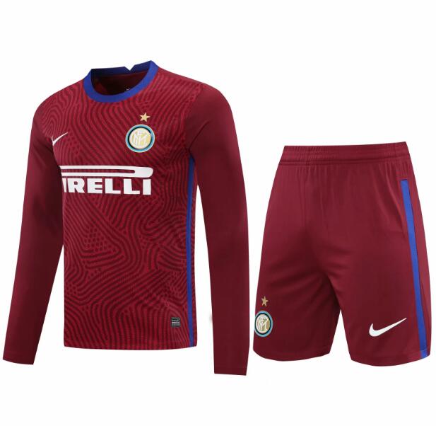 Inter Milan Long Sleeve Red Goalkeeper Soccer Jersey Kits (Shirt+Shorts) 2020/21